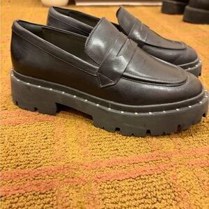 Schultz never worn Black Leather Platform Loafers studded